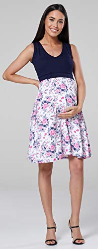 HAPPY MAMA. Para Mujer Vestido en Capas Premamá de Lactancia Sin Mangas. 685p (Azul Marino y Crudo con Flores, EU 40/42,)