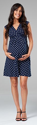 Happy Mama. para Mujer Vestido Skater premamá de Lactancia. Escote de Pico. 808p (Marina de Guerra con Puntos, 42, XL)