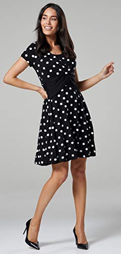 HAPPY MAMA. Para Mujer Vestido Skater premamá y de Lactancia. 605p (Negro con Puntos, 38, M)