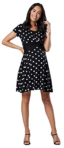 HAPPY MAMA. Para Mujer Vestido Skater premamá y de Lactancia. 605p (Negro con Puntos, 38, M)