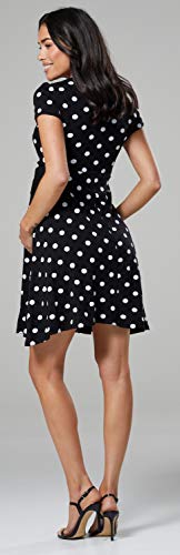 HAPPY MAMA. Para Mujer Vestido Skater premamá y de Lactancia. 605p (Negro con Puntos, 38, M)