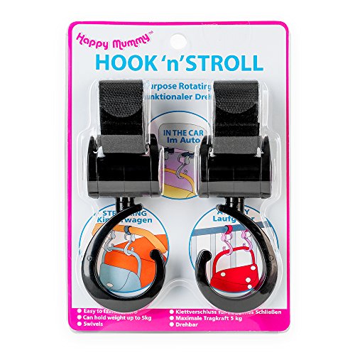 Happy Mummy 564 - Hook 'n' Stroll, ganchos colgador universal para cochecitos de bebé, color negro