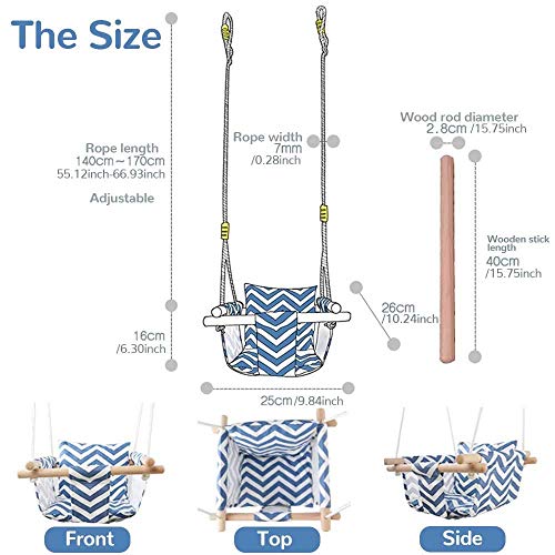 happypie Seguro Colgante de Lona Columpio Asiento Interior Hamaca al Aire Libre de Juguete para el niño (Raya)