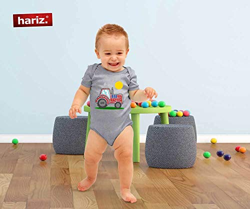 Hariz Baby Body de manga corta tractor sol excavadora ferrocarril Plus tarjeta de regalo gris Lápiz gris. Talla:6-12 meses