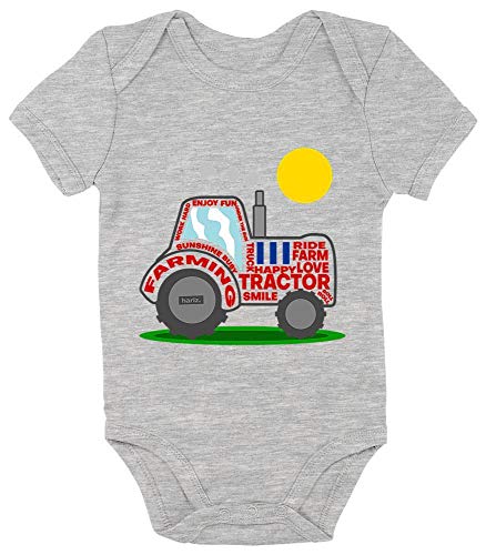 Hariz Baby Body de manga corta tractor sol excavadora ferrocarril Plus tarjeta de regalo gris Lápiz gris. Talla:6-12 meses