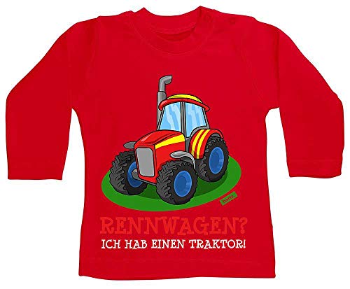 Hariz - Camiseta de manga larga para bebé, diseño de coche de carreras con texto en alemán "Ich Hab Einen Traktor Auto Polizei" rojo Bomberos de color rojo. Talla:18-24 meses