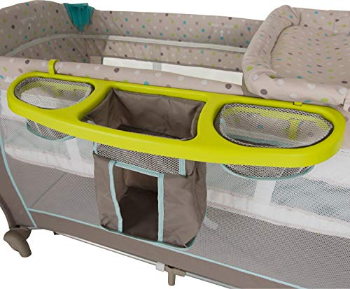 Hauck Babycenter - Cuna de viaje para bebé, incluye elevador para recién nacidos, cambiador, movil, cesta portapañales, ruedas, colchón, bolsa de transporte, Multi Dots Sand (multicolor)