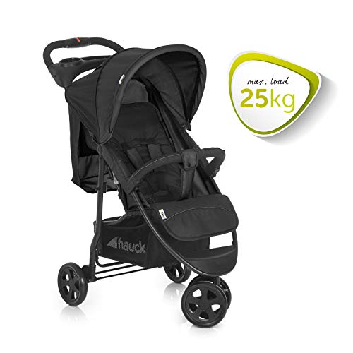 Hauck Citi Neo II - Silla de paseo de 3 ruedas, respaldo reclinable, plegado compacto, plegado con solo una mano, nacimiento hasta 25 kg, ultra ligero, solo 7.5 kg, bandeja con botellero, negro/gris