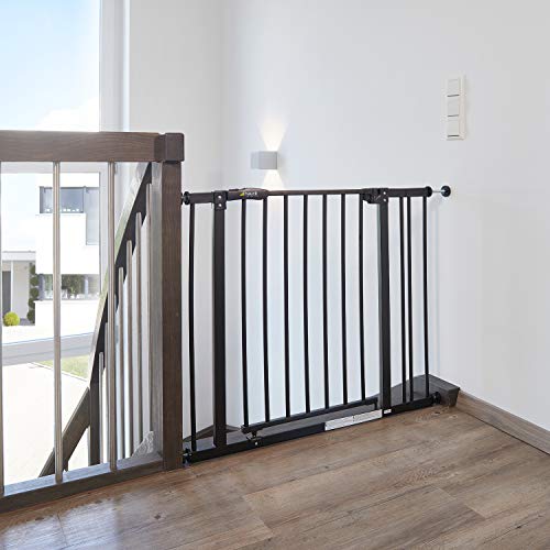 Hauck Close N Stop - Puerta de seguridad con extensión de 21 cm, para puertas y escaleras 96 – 101 cm, sin agujeros, combinable con Y-Spindel para barandillas, hierro, charcoal (gris)