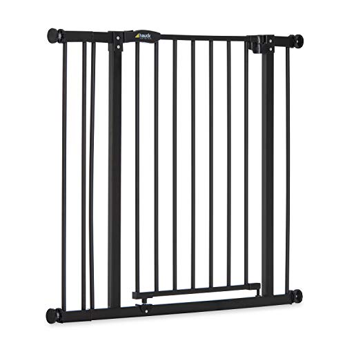 Hauck Close N Stop - Puerta de Seguridad con Extensión de 9 cm, para Puertas y Escaleras 84-89 cm, Sin Agujeros, Combinable con Y-Spindel Para Barandillas, Negro/Gris Marengo