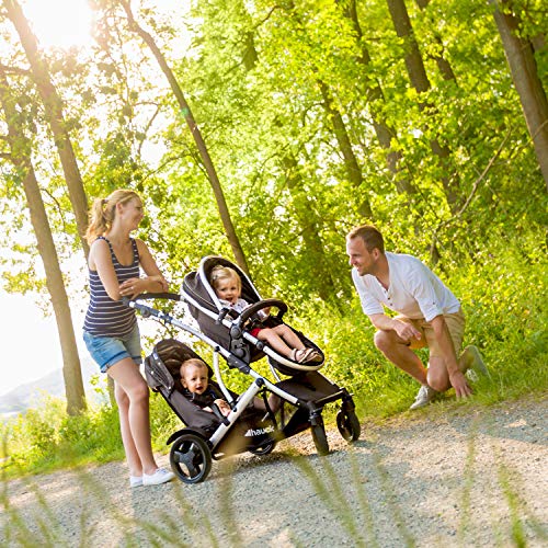 Hauck Duett 2 - Carro gemelar, silla de paseo gemelar, capazo desde nacimiento transformación a sillita, asiento giratorio, desmontable segundo asiento, manillar ajustable en altura, Black Forest