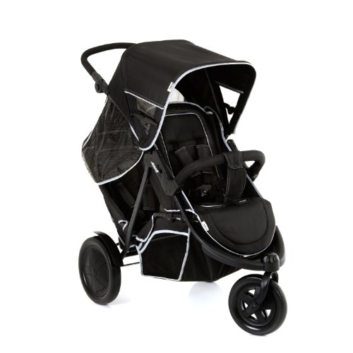 Hauck Freerider Silla de paseo gemelar para 1 o 2 niños de diferentes edades, asientos desmontables, tandem, de 0 meses (acoplando capazo blando) hasta 2 x 15 kg, dos protectores de lluvia, negro