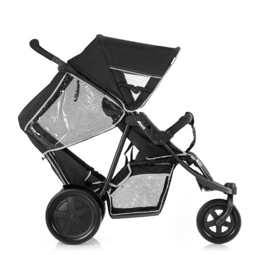 Hauck Freerider Silla de paseo gemelar para 1 o 2 niños de diferentes edades, asientos desmontables, tandem, de 0 meses (acoplando capazo blando) hasta 2 x 15 kg, dos protectores de lluvia, negro