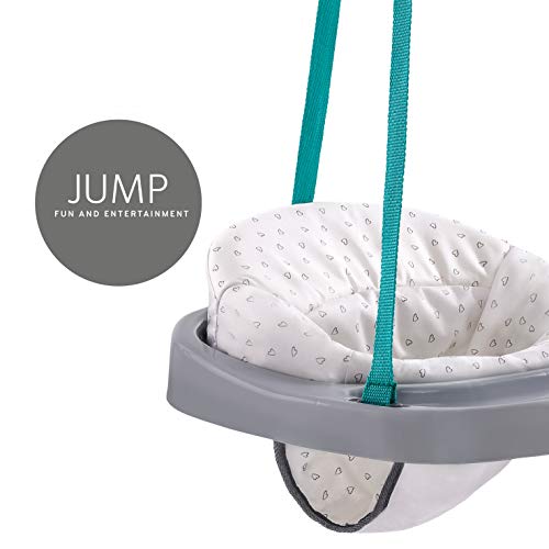 Hauck Jump 645093 Columpio Interior Baby, A partir de 6 meses, Regulable en altura, Cinchas para amarrar, Sin taladrar agujeros, Hearts, Gris Turquesa