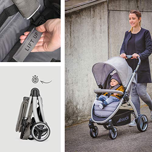 Hauck Lift Up 4 - Silla de paseo con asiento amplio, ligera, chasis aluminio, plegado libro con una mano, desde nacimiento hasta 25 kg, manillar regulable en altura, botellero, Charcoal (gris)