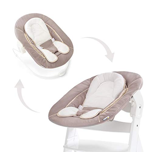 Hauck Newborn Set (2 Piezas): Trona Alpha desde 6 meses hasta 90 kg, evolutiva, altura regulable, en marrón oscuro + Hamaca (con cojin reductor liso) en beige