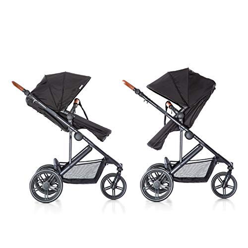 Hauck Pacific 3 Shop N Drive - Carro de Bebe de 6 Piezas, Grupo 0+, Capazo Transformable, Silla Reversible, Colchón, Cubrecapazo, Cubrepies, Manillar Regulable en Altura, Ligero, Caviar (Negro)