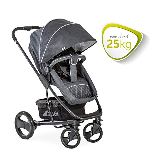 Hauck Pacific 4 Shop N Drive - Carro de Bebe de 6 Piezas, hasta 25 kg, Grupo 0+, Capazo Transformable, Silla Reversible, Colchón, Cubrecapazo, Cubrepies, Saquito, Ligero, Melange Charcoal (Gris)