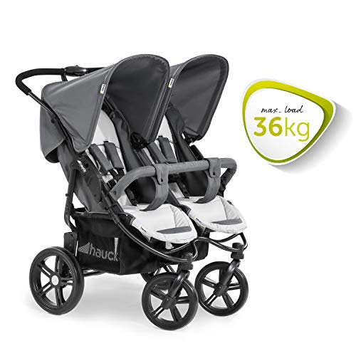 Hauck Roadster Duo SLX - silla gemelar para gemelos y hermanos de 0 meses (combinable con capazo blando) a 30 kg (2x 15kg) ancho 76cm, plegable ultracompactam, Grey Silver (Gris)