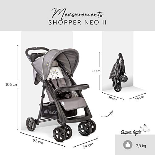 Hauck Shopper Neo II - Silla de paseo con respaldo reclinable, de 0 meses a 25 kg, plegado fácil y compacto, plegable con una mano, ligera, con botellero, negro gris