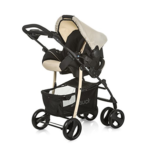 Hauck Shopper SLX trioset - Coche de bebes 3 piezas de capazo, de 0 meses hasta 25 kg, botellero, facil y comodo plegado, sillita y grupo 0+, negro/beige