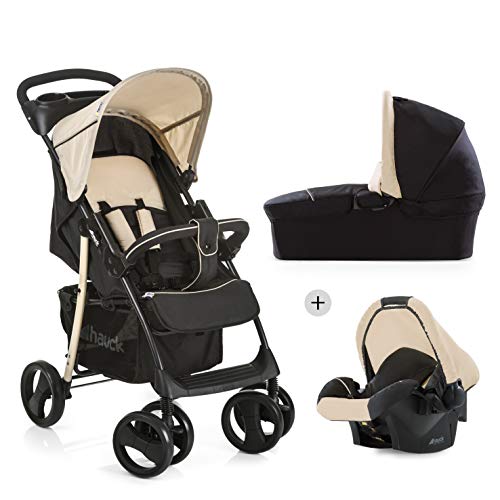 Hauck Shopper SLX trioset - Coche de bebes 3 piezas de capazo, de 0 meses hasta 25 kg, botellero, facil y comodo plegado, sillita y grupo 0+, negro/beige