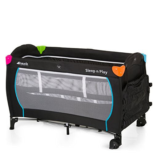 Hauck Sleep N Play Center - Cuna de viaje 7 piezas hasta 15 kg, altura recién nacido, con apertura lateral, ruedas, colchón, cambiador bebe, bolsa de transporte, plegable y regulable, gris