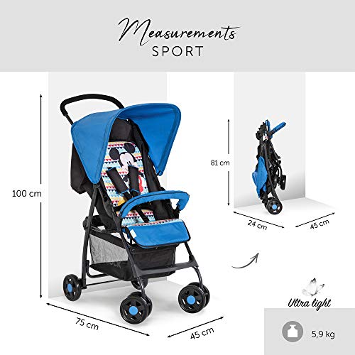 Hauck Sport Silla de paseo ligera y practica para bebes de 0 meses hasta 15 kg, sistema de arnés de 5 puntos, respaldo reclinable, plegable, Azul (Mickey Geo blue)