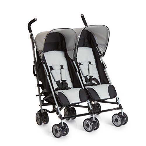 Hauck Turbo Duo - silla gemelar para gemelos y hermanos de 0 meses (combinable con capazo blando Carrycoat 2en1) a 2 x 15kg/ ancho 75cm/ ligera/plegable compacto/gris negro