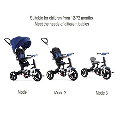 HBSC 3 EN 1 Triciclo para Baby niños Carro de Bebe, Marco Plegable, Suave y cómodo paño Oxford 600D, Adecuado para bebés de 1-6 años 1bicycle Regalo Blue2