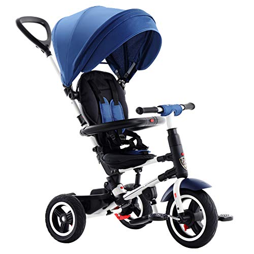 HBSC 3 EN 1 Triciclo para Baby niños Carro de Bebe, Marco Plegable, Suave y cómodo paño Oxford 600D, Adecuado para bebés de 1-6 años 1bicycle Regalo Blue2