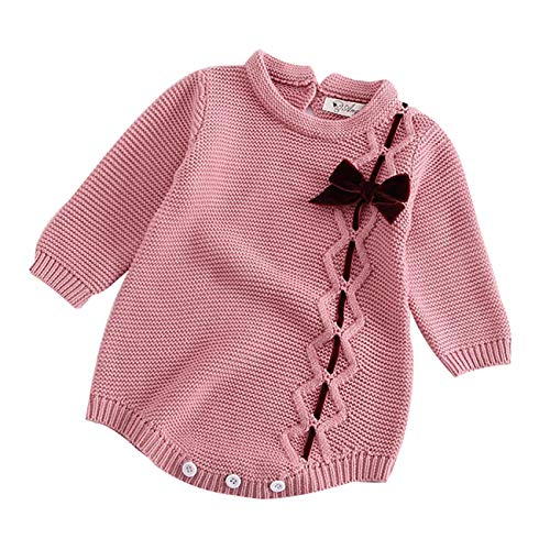 HCFKJ Ropa Bebe NiñA Invierno NiñO Manga Larga Camisetas BEB Conjuntos Moda Bebé ReciéN Nacido NiñA Arco De Punto Mameluco De Ropa De Ganchillo Mono T (0-3 Meses, Rosa)