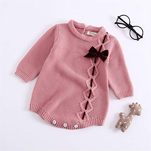 HCFKJ Ropa Bebe NiñA Invierno NiñO Manga Larga Camisetas BEB Conjuntos Moda Bebé ReciéN Nacido NiñA Arco De Punto Mameluco De Ropa De Ganchillo Mono T (0-3 Meses, Rosa)