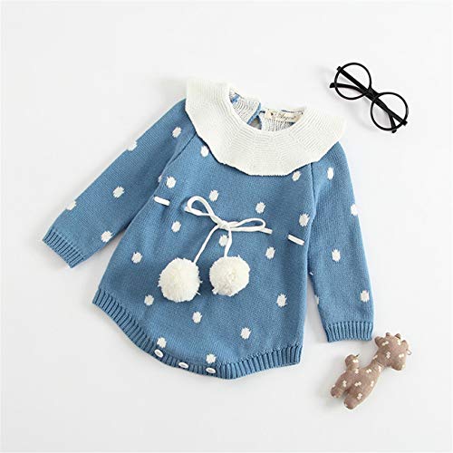 HCFKJ Ropa Bebe NiñA Invierno NiñO Manga Larga Camisetas BEB Conjuntos Moda Bebé ReciéN Nacido NiñO Chico NiñA Dot Punto Mameluco Body Ropa Crochet Trajes (0-3 Meses, Azul)