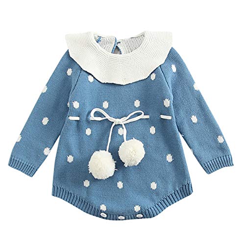 HCFKJ Ropa Bebe NiñA Invierno NiñO Manga Larga Camisetas BEB Conjuntos Moda Bebé ReciéN Nacido NiñO Chico NiñA Dot Punto Mameluco Body Ropa Crochet Trajes (0-3 Meses, Azul)