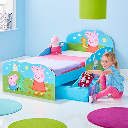 Hello Home Cama Infantil de Madera con Cajón Inferior, Rosa, 142 x 77 x 63 cm