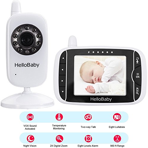 HelloBaby HB32 Monitor Inalámbrico de Vídeo con Cámara Digital, Vigilancia de la Temperatura de Visión Nocturnay 2 Way Talkback System