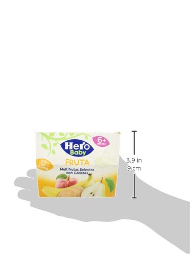 Hero Baby Fruta Tarrinas de Puré Multifrutas Selectas con Galletas para Bebés a partir de 4 meses Pack de 6 de 4x100 g