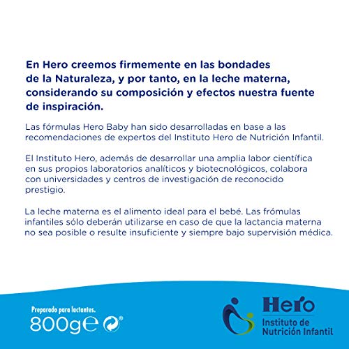 Hero Baby Nutrasense Premium 1 - Leche de Inicio en Polvo para Bebés hasta los 6 Meses, Crecimiento y Desarrollo - Pack de 2 x 800g