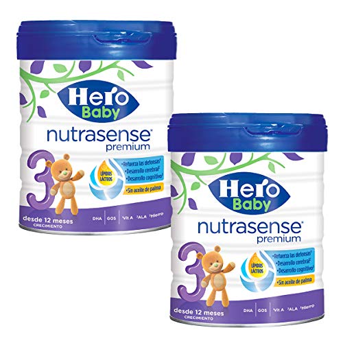 Hero Baby Nutrasense Premium 3 - Leche de Inicio en Polvo para Bebés hasta los 6 Meses, Crecimiento y Desarrollo - Pack de 2 x 800g