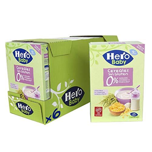 Hero Baby - Papilla de Cereales sin Gluten y sin Azúcares Añadidos, para Bebés a Partir de los 4 Meses - Pack de 6 x 340 g