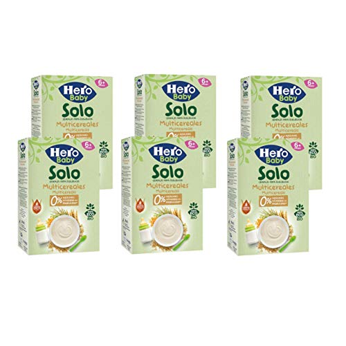 Hero Baby - Papilla de Multicereales Ecológica sin Azúcares Añadidos, para Bebés a Partir de los 6 Meses - Pack de 6 x 300 g