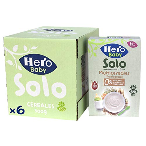 Hero Baby - Papilla de Multicereales Ecológica sin Azúcares Añadidos, para Bebés a Partir de los 6 Meses - Pack de 6 x 300 g