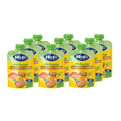 Hero - Bolsita De Fruta  Naranja, Plátano Y Galleta 100 gr - Pack de 9 (Total 900 gr)