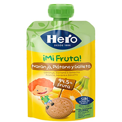 Hero - Bolsita De Fruta  Naranja, Plátano Y Galleta 100 gr - Pack de 9 (Total 900 gr)