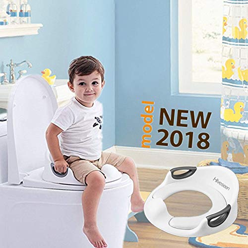 Hiveseen Asiento Inodoro para Niños, Reductor de WC para Bebé, Tapa WC con reposabrazos, Ayuda para aprender a ir al baño (Regalo: 1 x cepillo + 2 x cojín desmontable)