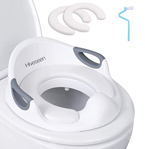 Hiveseen Asiento Inodoro para Niños, Reductor de WC para Bebé, Tapa WC con reposabrazos, Ayuda para aprender a ir al baño (Regalo: 1 x cepillo + 2 x cojín desmontable)