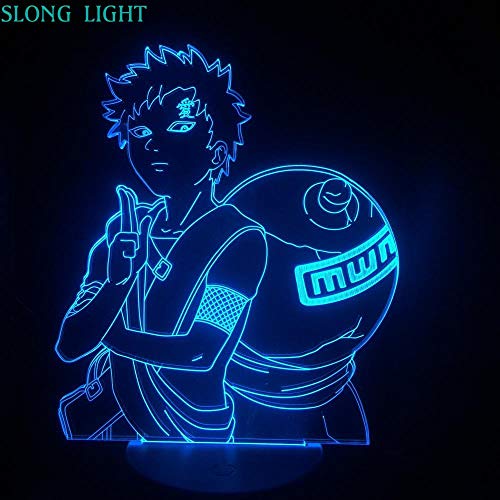 HNXDP Lámpara 3D NARUTO Gaara Figura Luz de noche para niños LED Anime Manga japonesa Lámpara de batería Decoración de habitación Baby Sleep Nightlight Gift