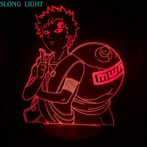 HNXDP Lámpara 3D NARUTO Gaara Figura Luz de noche para niños LED Anime Manga japonesa Lámpara de batería Decoración de habitación Baby Sleep Nightlight Gift