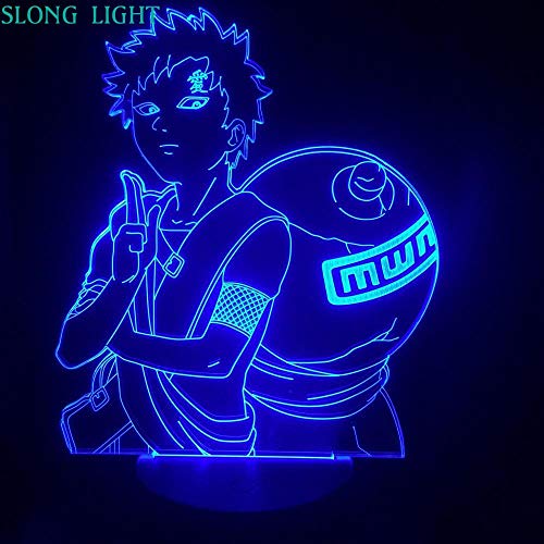 HNXDP Lámpara 3D NARUTO Gaara Figura Luz de noche para niños LED Anime Manga japonesa Lámpara de batería Decoración de habitación Baby Sleep Nightlight Gift